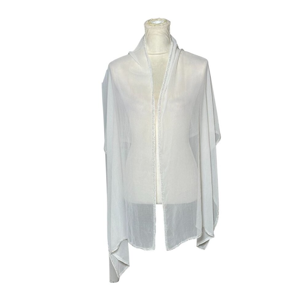 Cezon Sheer White Wrap Shawl Rhinestone Accent Evening Wrap Holiday Sparkle